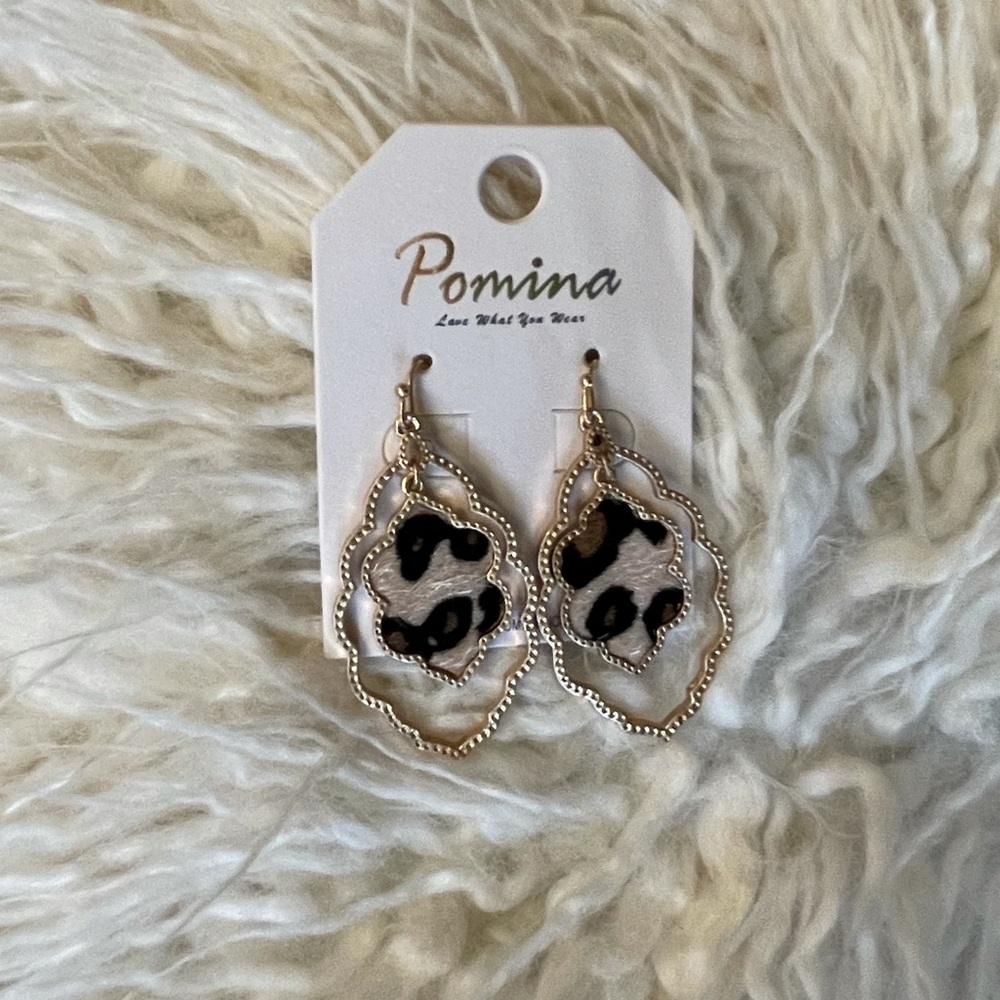 Gold tone Textured and Leopard Earrings